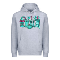Heather Grey Ovarian Cancer coffee cups teal ribbon Premium Hoodie - NancyCooperArtShop