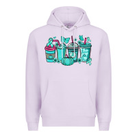 Lilac Ovarian Cancer coffee cups teal ribbon Premium Hoodie - NancyCooperArtShop