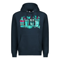 Navy Ovarian Cancer coffee cups teal ribbon Premium Hoodie - NancyCooperArtShop