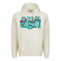 Oatmeal Heather Ovarian Cancer coffee cups teal ribbon Premium Hoodie - NancyCooperArtShop