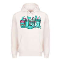 Pale Pink Ovarian Cancer coffee cups teal ribbon Premium Hoodie - NancyCooperArtShop