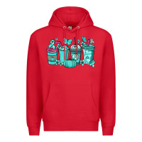 Red Ovarian Cancer coffee cups teal ribbon Premium Hoodie - NancyCooperArtShop