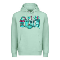 Seafoam Ovarian Cancer coffee cups teal ribbon Premium Hoodie - NancyCooperArtShop