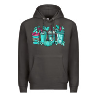 Smoke Ovarian Cancer coffee cups teal ribbon Premium Hoodie - NancyCooperArtShop