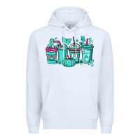 White Ovarian Cancer coffee cups teal ribbon Premium Hoodie - NancyCooperArtShop