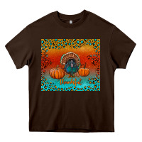 Chocolate Brown thankful with turkey and pumpkins Heavy Core Tee - RanaPortraitStore