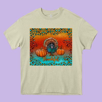 Thankful With Turkey And Pumpkins Heavy Core Tee Designed By Ranaportraitstore
