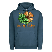 Pigment Midnight Navy Feeling lucky with clover Urban Hoodie - HowdyJamesFarm