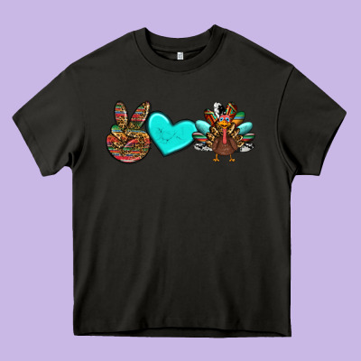 Peace Love Thanksgiving Turkey Heavy Core Tee Designed By Ranaportraitstore