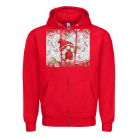Red candy cane gnome Zipper Hoodie - MaliasSmallBusiness