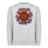 Heather Grey American Flag Sunflower Heavyweight Sweatshirt - LillyAllenDesigns