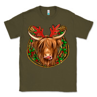 Army Green christmas highland cow mistletoe Christmas Classic Tee - Jasminsmagicworld