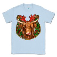 Dusty Blue christmas highland cow mistletoe Christmas Classic Tee - Jasminsmagicworld