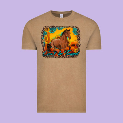 Can't Be Tamed Horse With Sunflowers Turquoise Gemstone Western Sunset Vintage Tee Designed By Artiststas