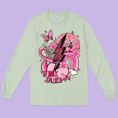 Pink Vibes Long Sleeve Tee Designed By Maliassmallbusiness