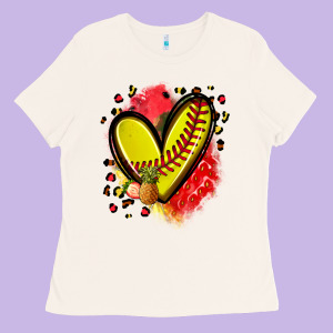 Fruits And Softball Heart Ladies Tee Designed By Zillion Design Studio