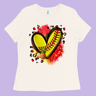 Fruits And Softball Heart Ladies Tee Designed By Zillion Design Studio