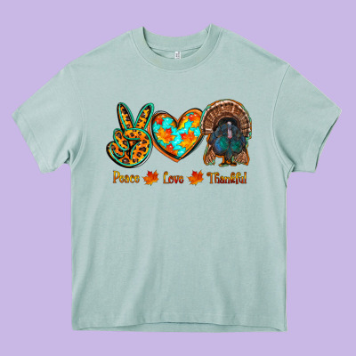 Peace Love Thankful Heavy Core Tee Designed By Ranaportraitstore