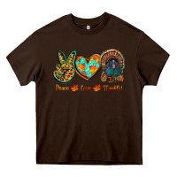 Chocolate Brown peace love thankful Heavy Core Tee - RanaPortraitStore