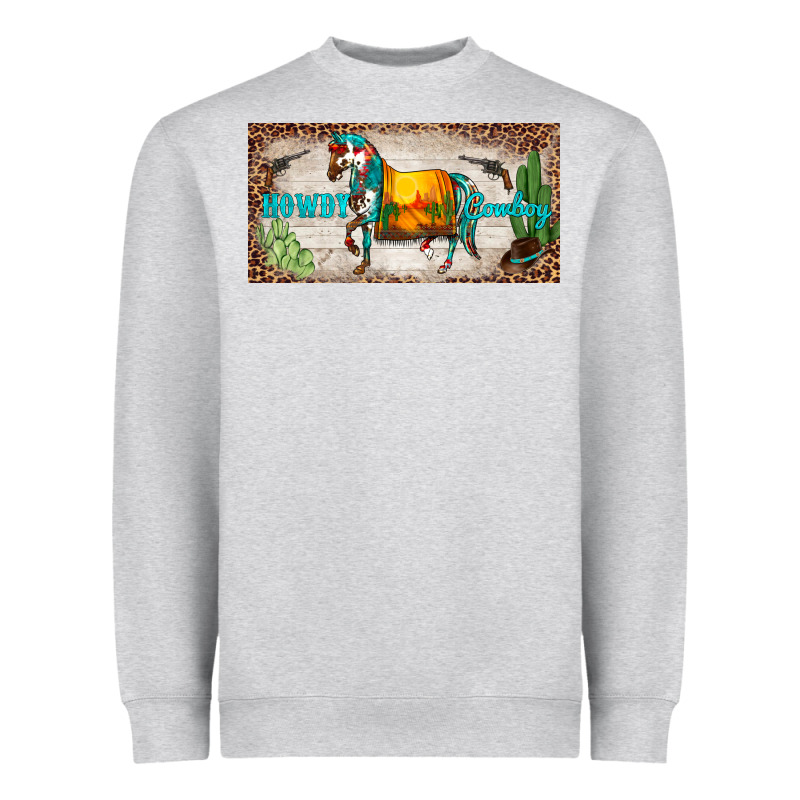 Western Howdy Cowboy Horse Sunset Weapon Cactus Leopard  License Plate Heavyweight Sweatshirt by BarkalooDesign | Teevron