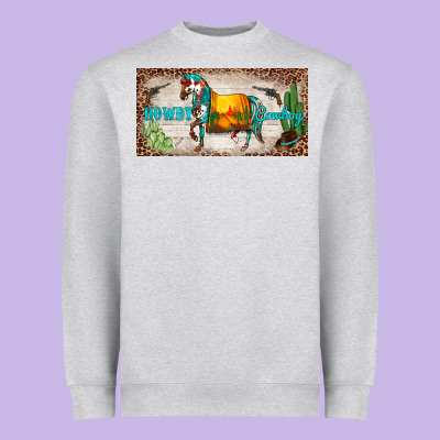 Western Howdy Cowboy Horse Sunset Weapon Cactus Leopard  License Plate Heavyweight Sweatshirt Designed By Barkaloodesign