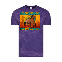 Cloud Purple western sunset galloping horse sunflower Vintage Tee - Artiststas