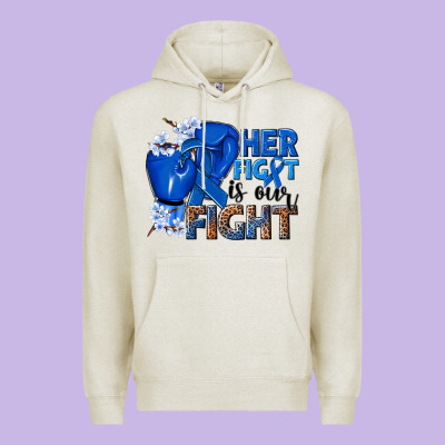 Her Fight Is Our Fight Colon Cancer Blue Ribbon Premium Hoodie Designed By Nancycooperartshop