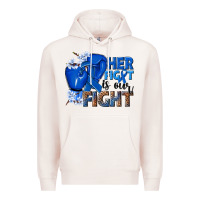 Pale Pink Her fight is our fight Colon Cancer blue ribbon Premium Hoodie - NancyCooperArtShop