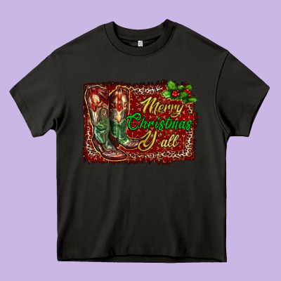 Merry Christmas Y'all Boots Heavy Core Tee Designed By Ranaportraitstore