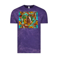 Cloud Purple sunflowers and cactus horses turquoise aztec leopard background Vintage Tee - Artiststas