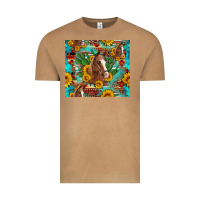 Vintage Camel sunflowers and cactus horses turquoise aztec leopard background Vintage Tee - Artiststas