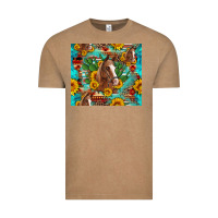 Vintage Coffee sunflowers and cactus horses turquoise aztec leopard background Vintage Tee - Artiststas
