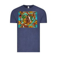 Vintage Denim sunflowers and cactus horses turquoise aztec leopard background Vintage Tee - Artiststas