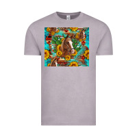 Vintage Zinc sunflowers and cactus horses turquoise aztec leopard background Vintage Tee - Artiststas