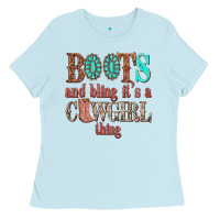 Baby Blue boots and bling its a cowgirl thing Ladies Tee - texasbilliewilder