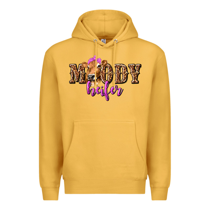 Moody Heifer With Leopard Premium Hoodie by texasbilliewilder | Teevron