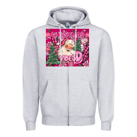 Heather Grey pink christmas vibes Zipper Hoodie - MaliasSmallBusiness