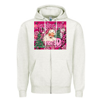 Oatmeal Heather pink christmas vibes Zipper Hoodie - MaliasSmallBusiness