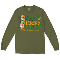 Army Green one lucky teacher Long Sleeve Tee - MaliasSmallBusiness