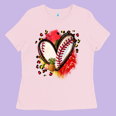 Fruits And Baseball Heart Ladies Tee Designed By Zillion Design Studio