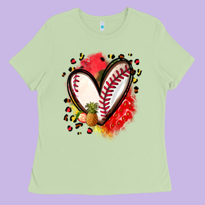 Fruits And Baseball Heart Ladies Tee Designed By Zillion Design Studio