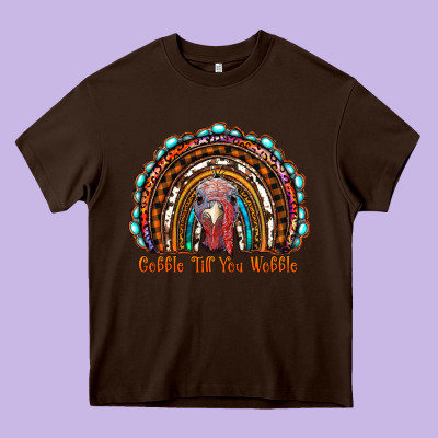 Gobble Till You Wobble Thanksgiving Rainbow Heavy Core Tee Designed By Ranaportraitstore