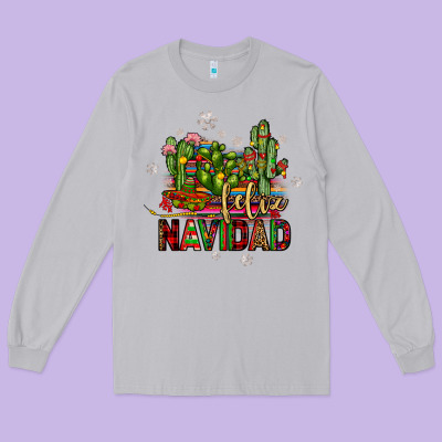 Feliz Navidad Cactus Long Sleeve Tee Designed By Jahusdesignshop