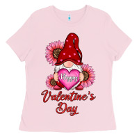 Bubblegum Pink happy valentine's day gnomes with sunflower Ladies Tee - RanaPortraitStore