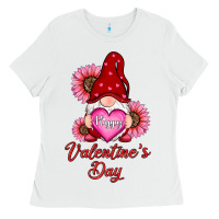 White happy valentine's day gnomes with sunflower Ladies Tee - RanaPortraitStore