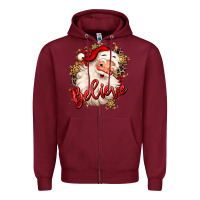 Burgundy believe christmas santa claus Zipper Hoodie - MaliasSmallBusiness