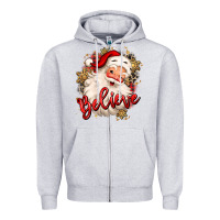 Heather Grey believe christmas santa claus Zipper Hoodie - MaliasSmallBusiness