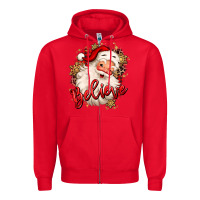 Red believe christmas santa claus Zipper Hoodie - MaliasSmallBusiness