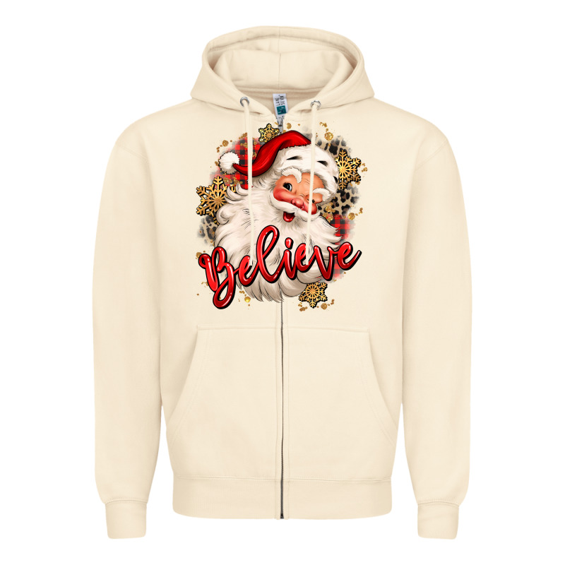 Believe Christmas Santa Claus Zipper Hoodie by MaliasSmallBusiness | Teevron