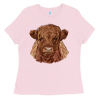 Bubblegum Pink highland cow Ladies Tee - RanaPortraitStore